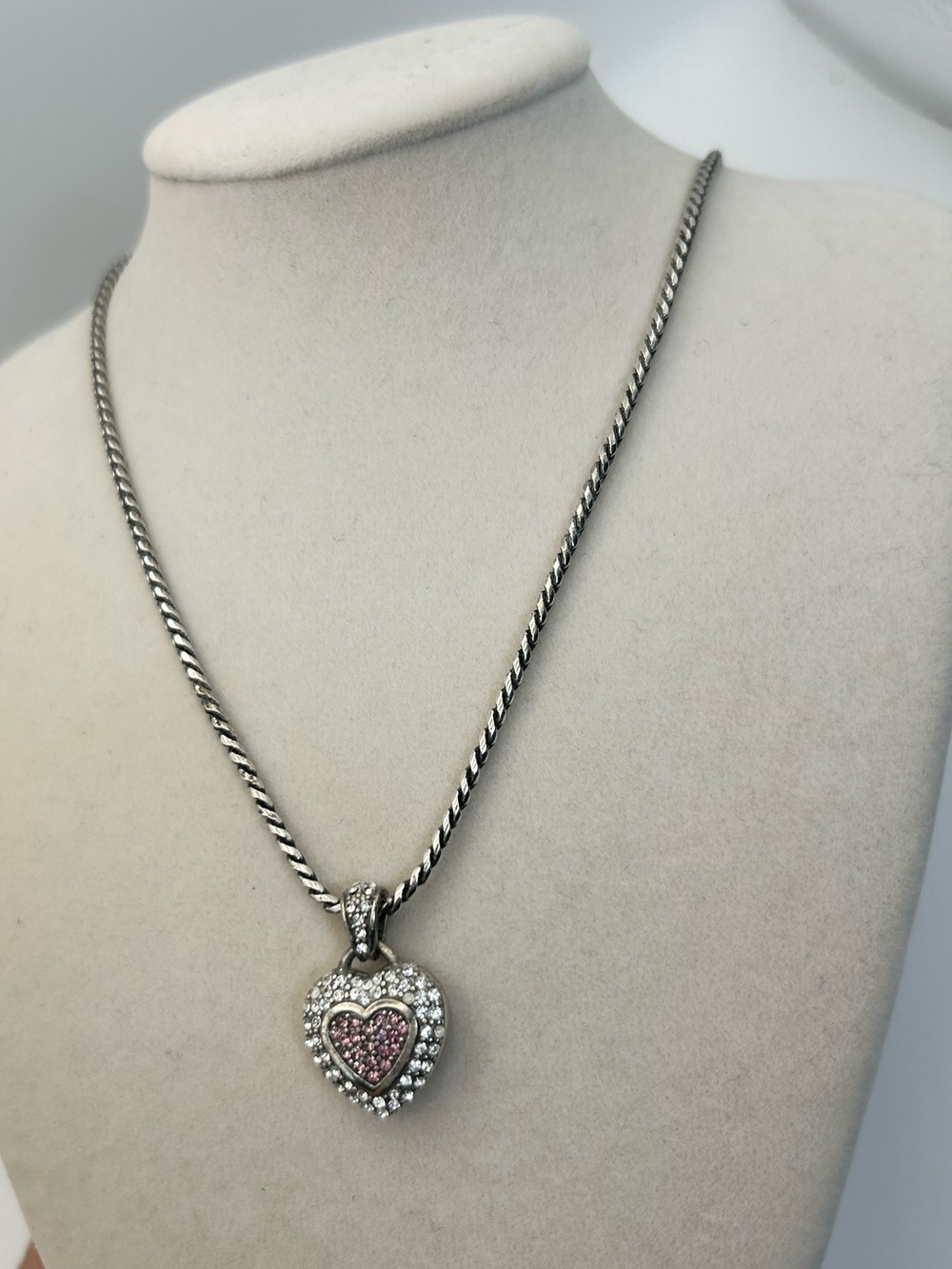 Brighton Spread The Love Necklace 18" Pink Crystals Heart Pendant Silver Plated - Picture 3 of 11